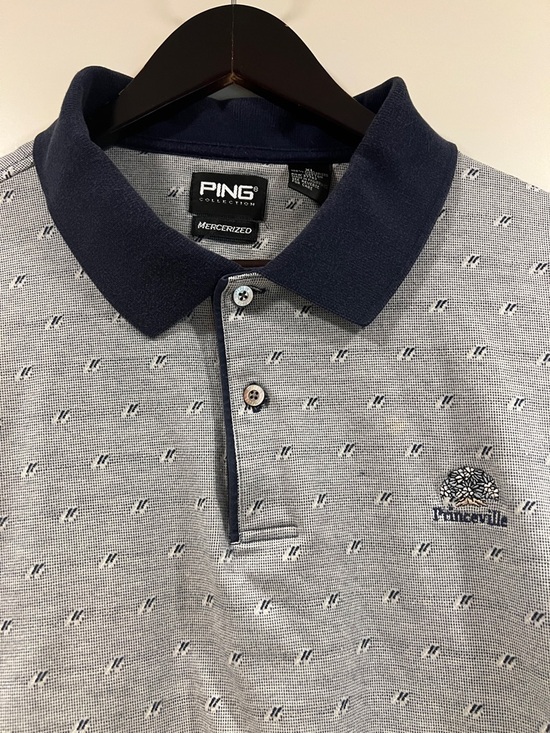 Ping Other - Like New PING Princeville Light Gray Golf Polo with Navy Collar and Micro Print!